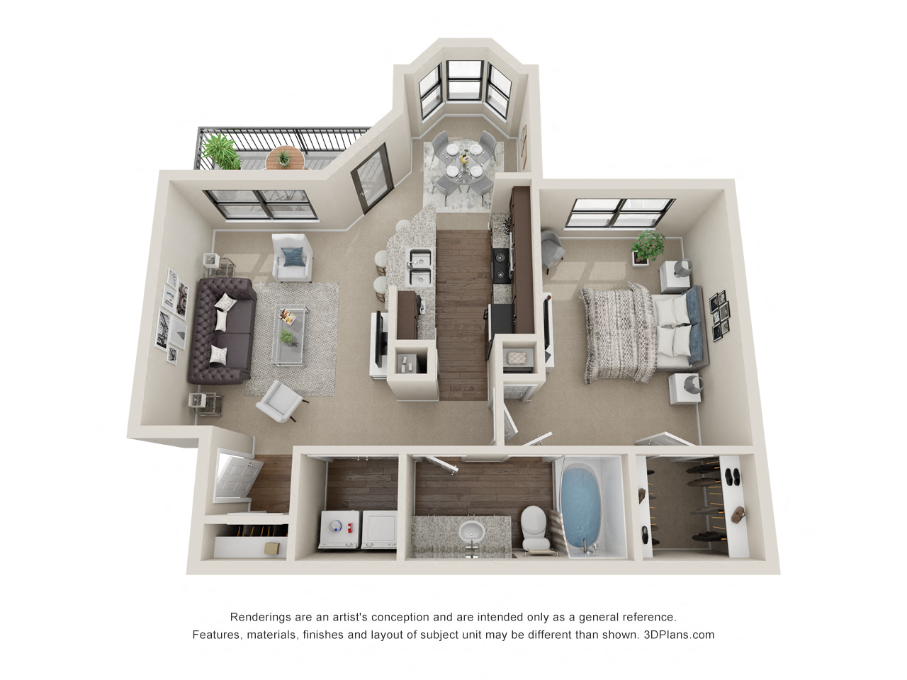 Floor plan for 1 bed, 1 bath, 706 sqft